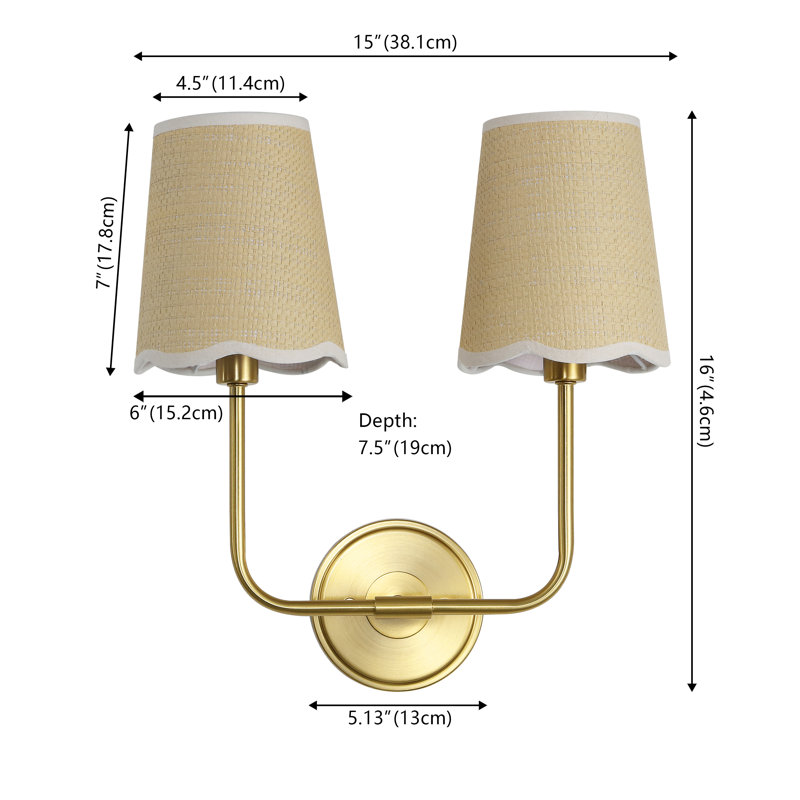 Lila Traditional Coastal Scalloped Fabric Shade/Metal LED Vanity Light, 2 Lights