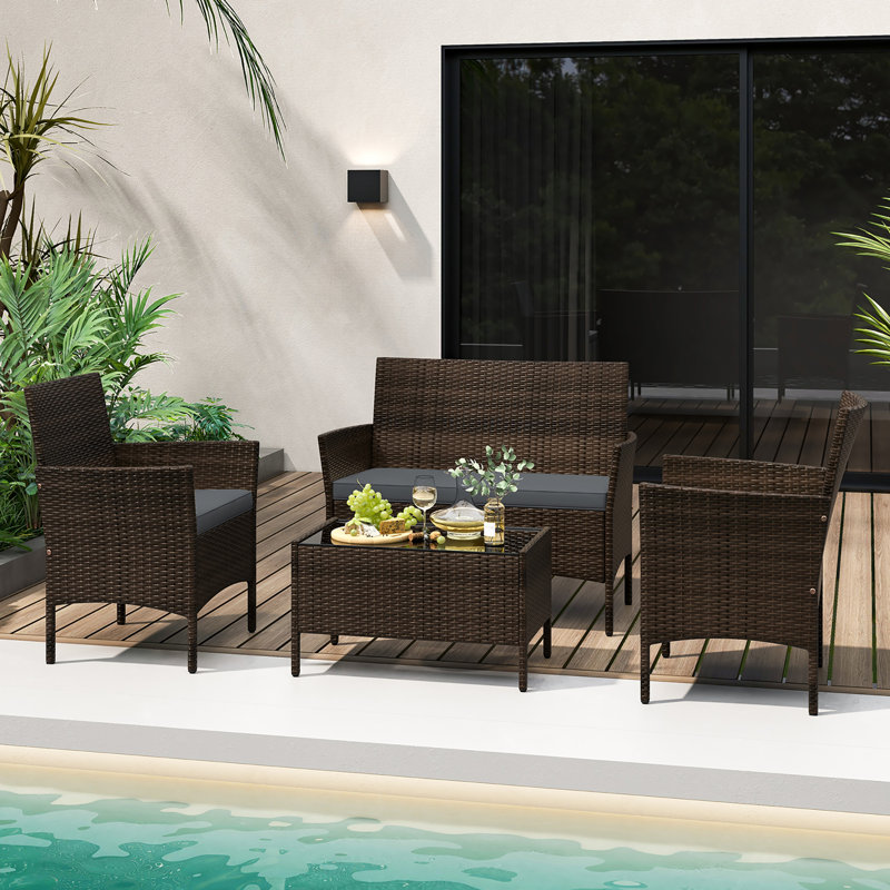 Winston Porter 8 Piece Patio Rattan Conversation Set Outdoor Wicker Furniture Set W/ Chair, Gray