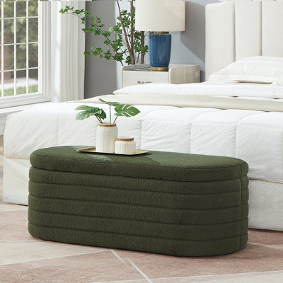Banc de rangement moderne avec repose-pieds ovale, tabouret de bout de lit avec charnière de sécurité pour chambre à coucher, salon et entrée