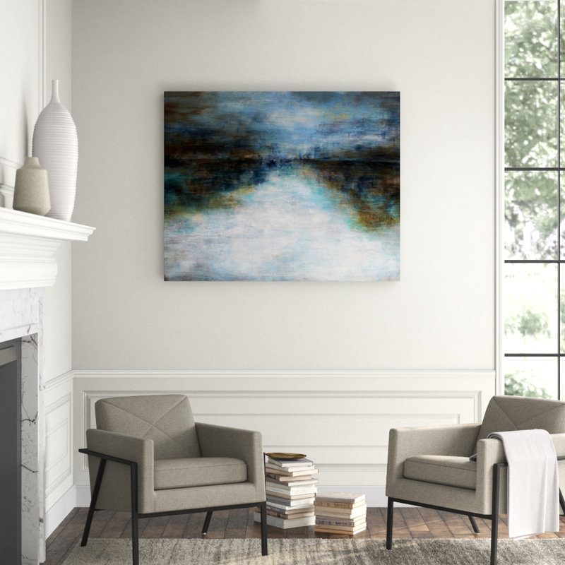 «Blue Lake» par Beverly Fuller - peinture, Gel coupé au couteau, H 24 po x l 30 po