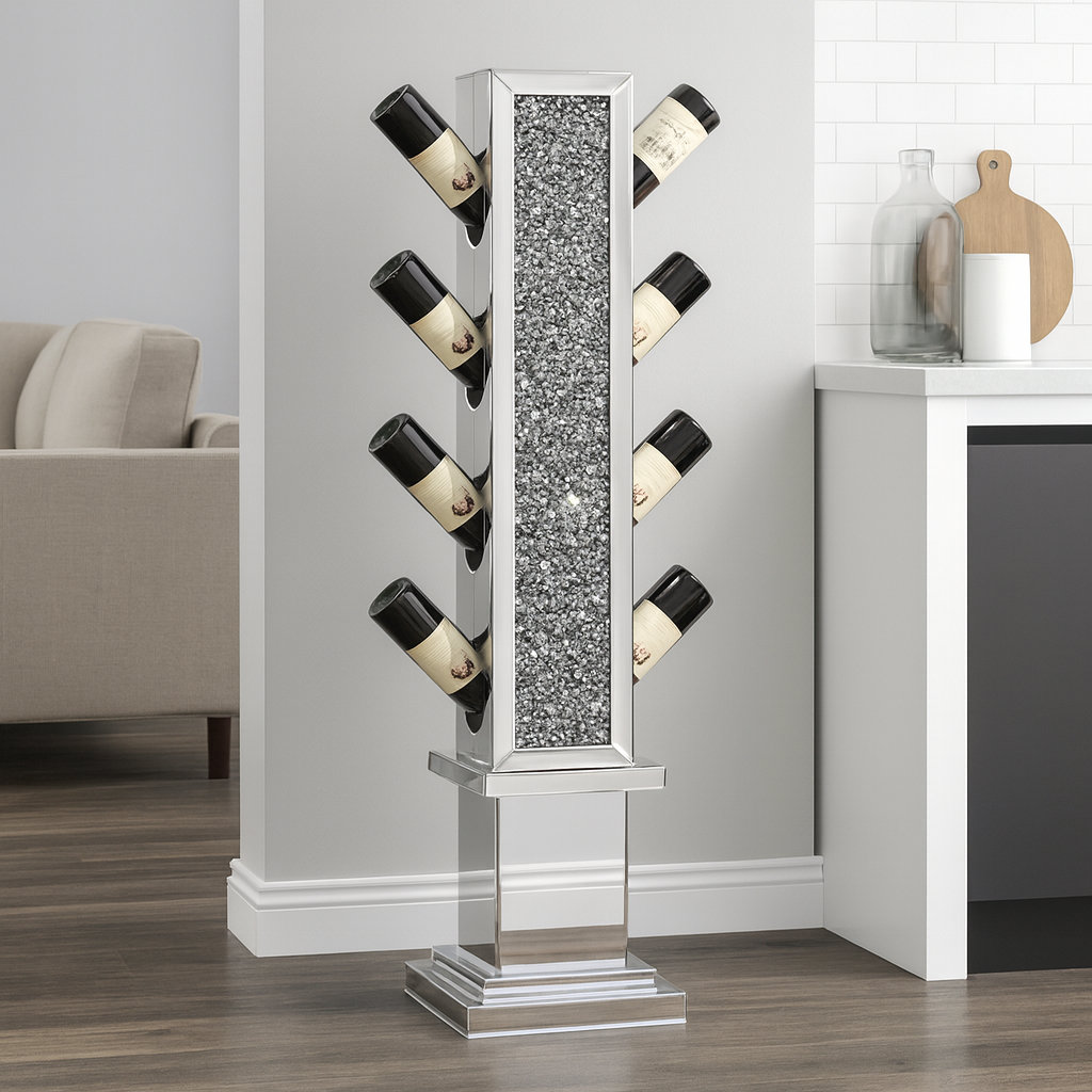 Amla 8 Bottle Floor Wine Bottle Rack in Silver Everly Quinn