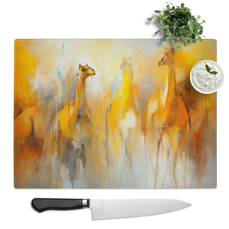 Camel Abstract  Glass Chopping Board