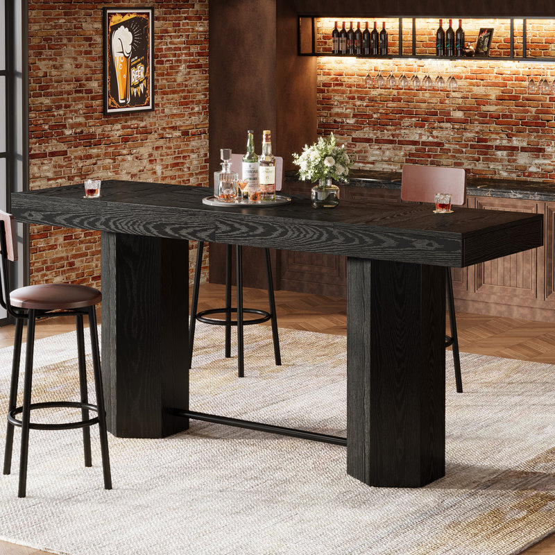 Table de bar 70,9 po à hauteur de comptoir industrielle avec plateau d'aspect noyer pour bar de cuisine ou de maison, Noir