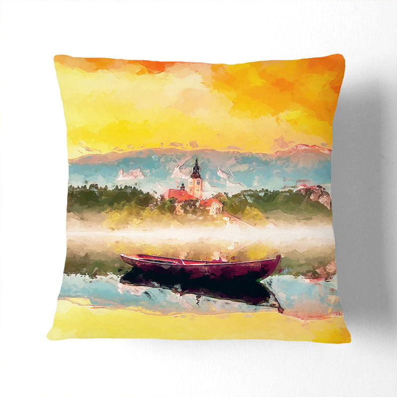 Boat In Lake Bled In Slovenia In Abstract Square Throw Cushion, White, 55cm H x 55cm W x 20cm D