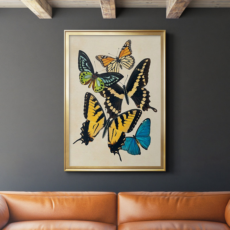 Collage Butterflies II, reproduction d'art encadrée, H 30,5 po x l 22,5 po x P 1 po, Or
