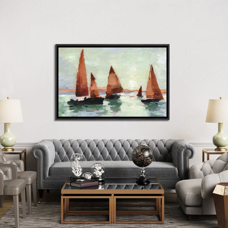 Sunset Harbor II par Ethan Harper, reproduction d’art, H 40 po x l 60 po x 1,5 po, Encadrement noir décoloré, Pas de tapis