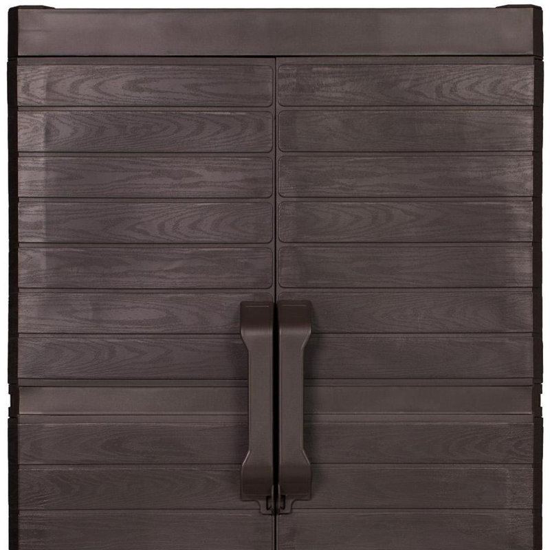 57" Espresso Heavy Duty Resin Faux Wood Plank Two Door Storage Cabinet