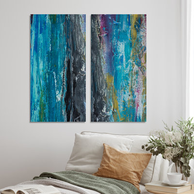 Gris foncé et bleu abstrait - ensemble de 2 impressions sur toile