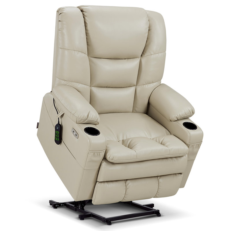 Evslin Dual Motor Power Recliner Lift Chair with Massage and Heating, Infinite Position, Faux Leather, Beige