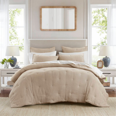 Ensemble de courtepointe brodée en coton 3 pièces pour très grand lit, taupe