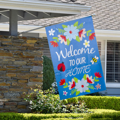 Drapeau bleu du jardin extérieur «Welcome to Our House»