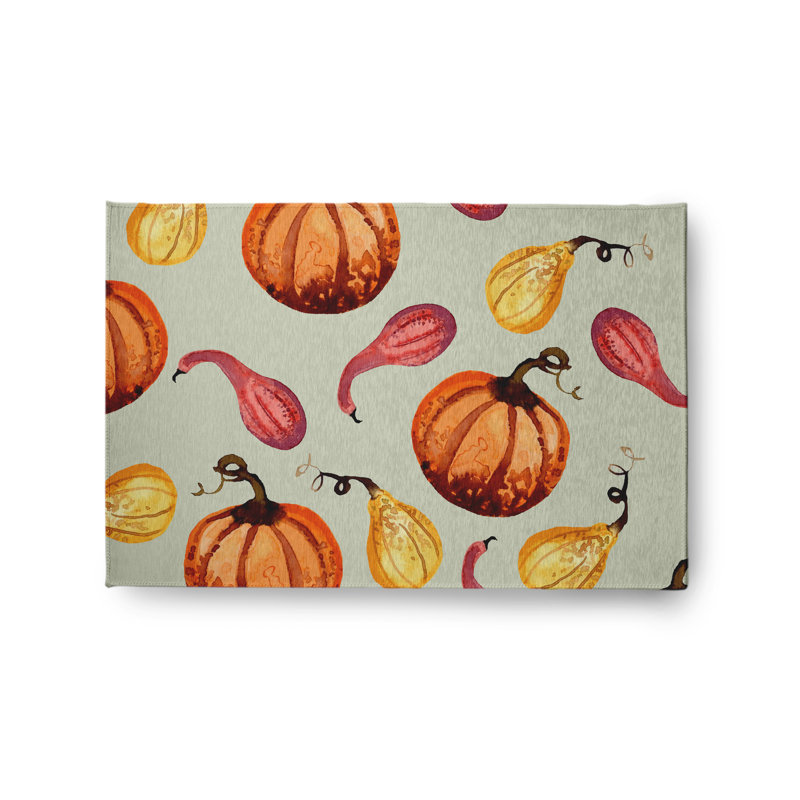 Tapis en chenille à motif d'automne Gourds Galore CRH1327GR50, Rectangle 2 pi x 3 pi
