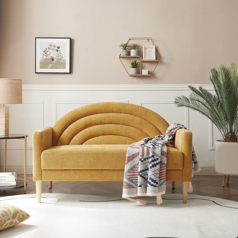 Michala Upholstered Loveseat, Yellow Polyester, 31.5" H x 49.6" W x 30.7" D