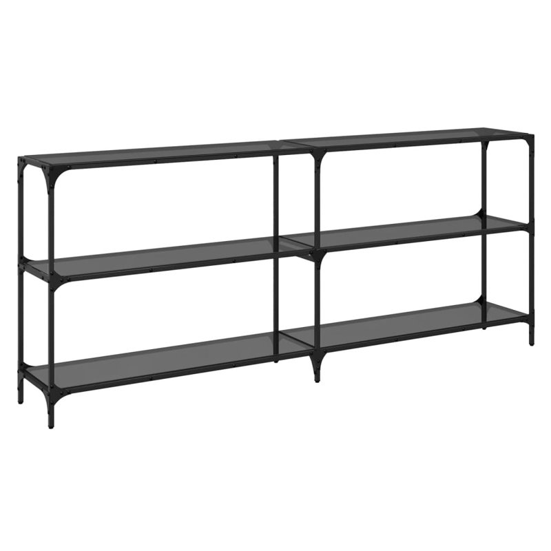 Console Table With Glass Top Steel, 81cm H x 194.5cm W x 30cm D, Black Glass