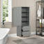Armoire de rangement pour salle de bain avec tiroirs et tablettes réglables, armoire de plancher autoportante en panneau de fibres à densité moyenne avec poignées en acrylique, dispositif anti-basculement, finition imperméable peinte-494474725