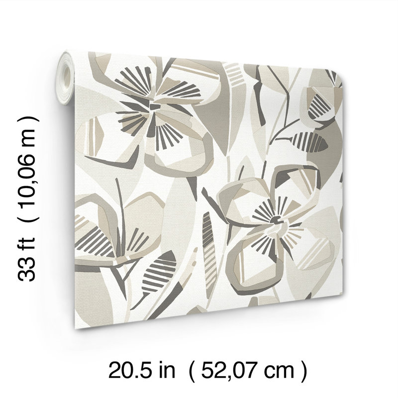 Nathalie Light Green Abstract Blooms Wallpaper, Beige