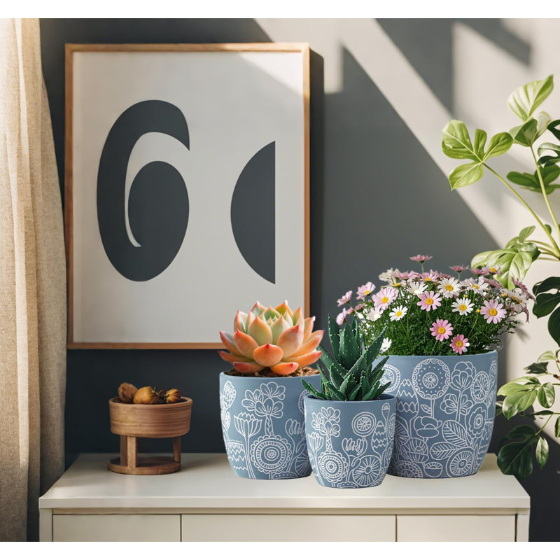 Set Of 3 Terracotta Ceramic Planters 