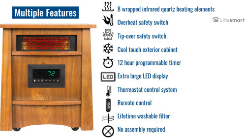 LifeSmart LifePro 8 Element 1500W Electric Infrared Quartz Indoor Space  Heater - Wayfair Canada