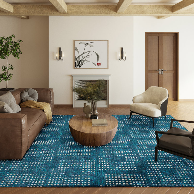 Tapis contemporain contemporain pied-de-poule 1 pi 8 po x 2 pi 6 po, Rectangle 9 pi x 12 pi