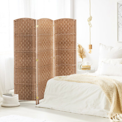 6' Tall Weave Privacy Partition - Natural. Stylish Artistic Design. Ideal For Creating Private Spaces. 3 Panels With Hinges And Portable Folding Natural Panel Room Divider. Screen . Perfect