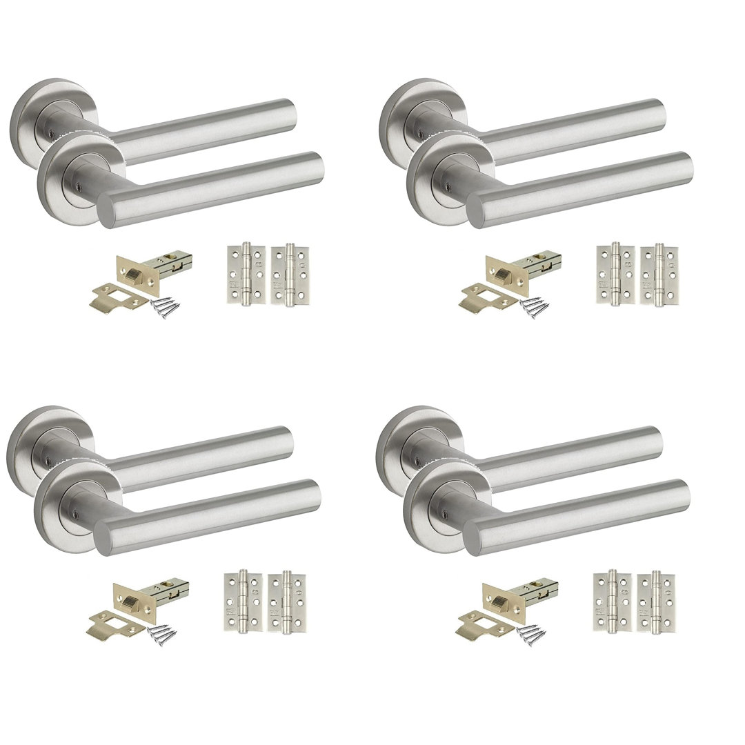 4 Pairs Straight T-Bar Door Handles with Spindle and Fixings