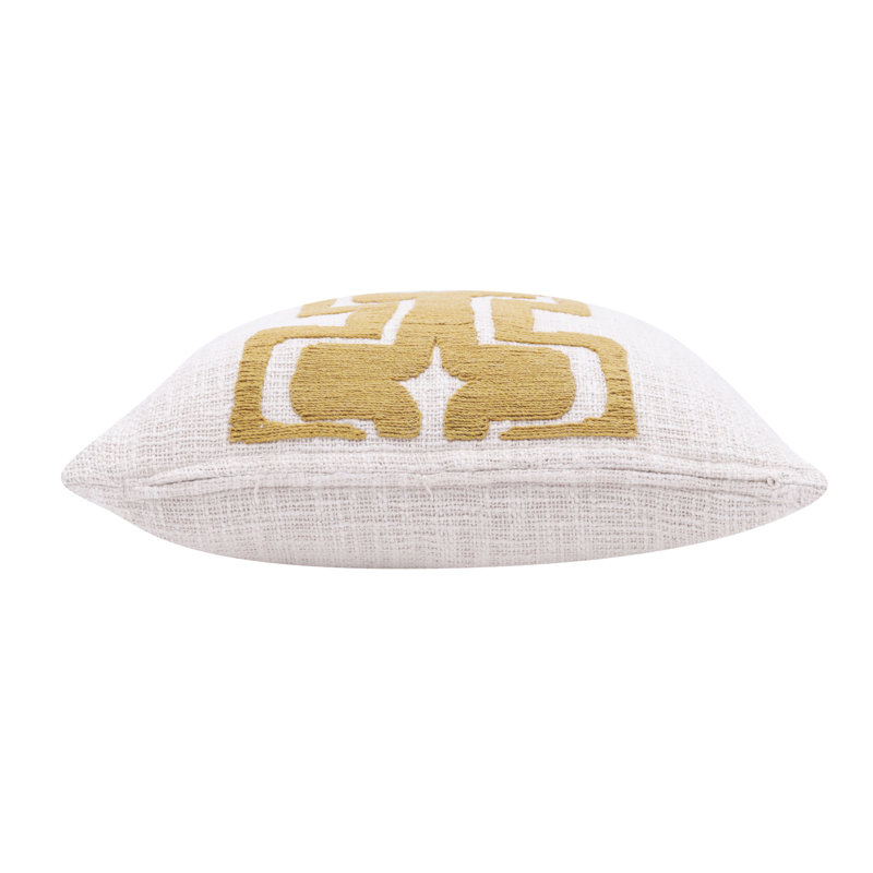 Ochre Yellow and White Geometric Stripe Cotton Pillow, 20x20
