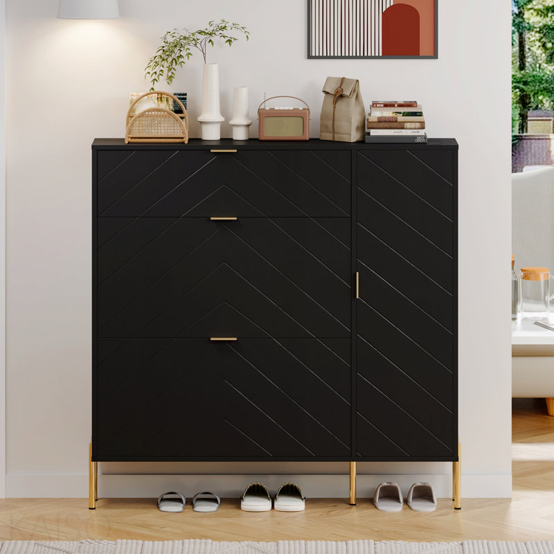 Armoire de rangement à chaussures en MDF avec tiroirs et tablettes rabattables (noir), Noir