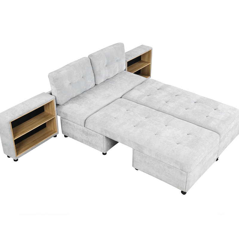 Lit 121,2 po avec deux rangements pratiques, chenille grise polyvalente et fonctionnelle, Gris