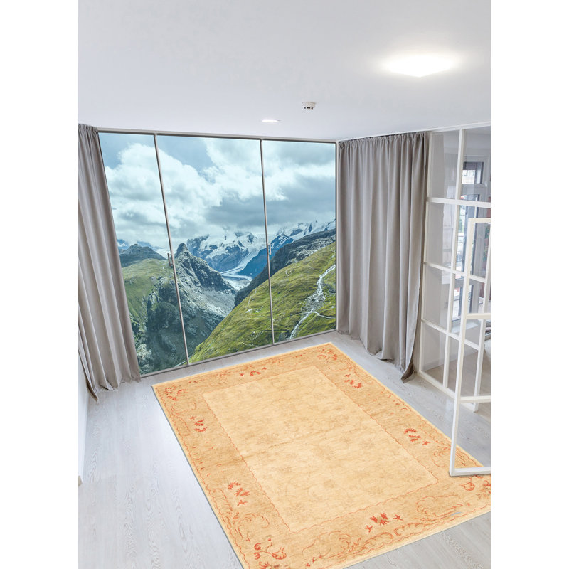 Tapis décoratif en laine de conception unique 5 pi x 6 pi 6 po noué à la main new age chivoire obi