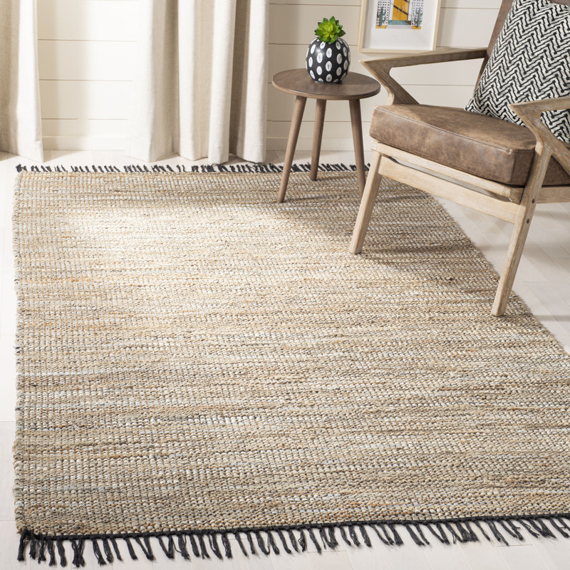 Marty Vintage Leather Hand Woven Leather, Jute, And Cotton Solid Color Rug, Rectangle 6' x 9'