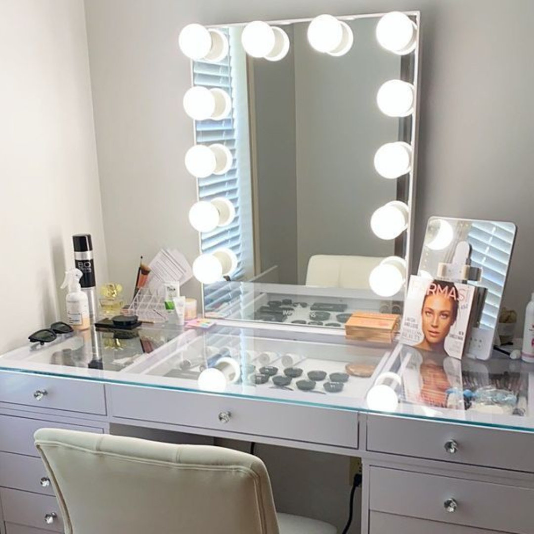 IMPRESSIONS VANITY · COMPANY Hollywood Glow XL Vanity Mirror with 12 Clear LED  Bulbs Dressing Makeup Mirror Dual Power Outlets | Wayfair