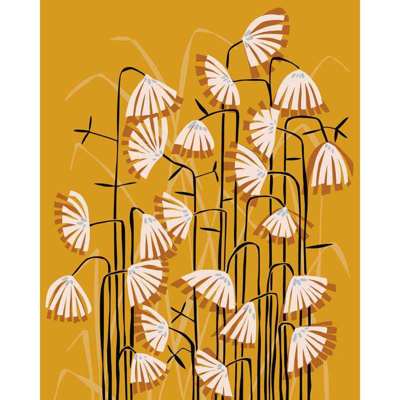 Linocut Flower Meadow Mustard Yellow, 21.75" H x 17.75" W