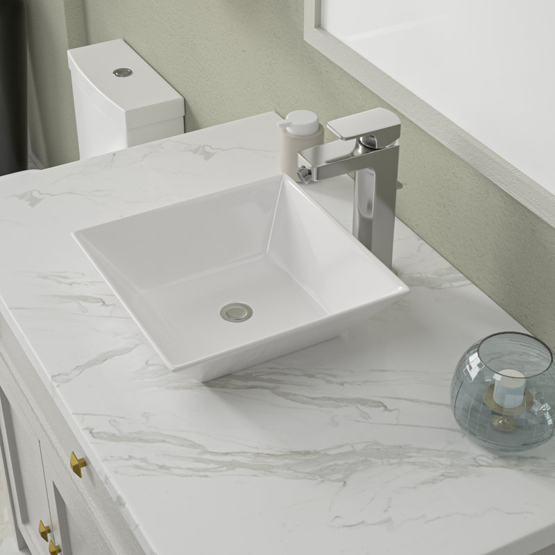 Lavabo de salle de bain rectangulaire en porcelaine noire L 24 po x l 14 po Moccoo (sans base), L 16 po x l 16 po