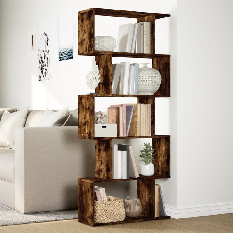 Sekai 70cm W Bookcase, (5 Shelves) 161cm H x 70cm W x 24cm D, Smoked Oak