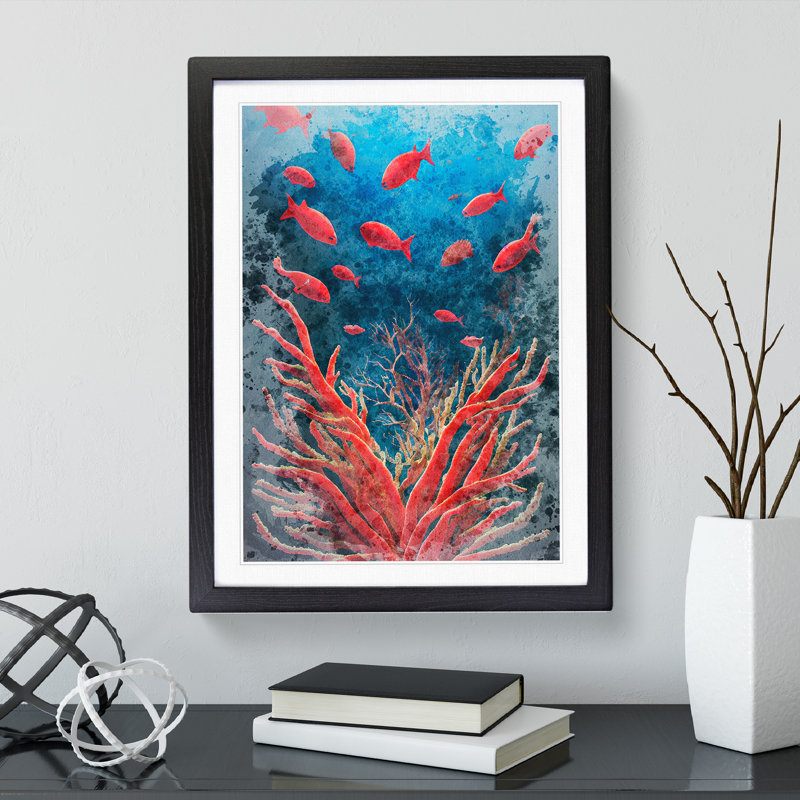 Fish By The Coral Reef - Framed Print, Black, 64cm H x 46cm W x 2cm D