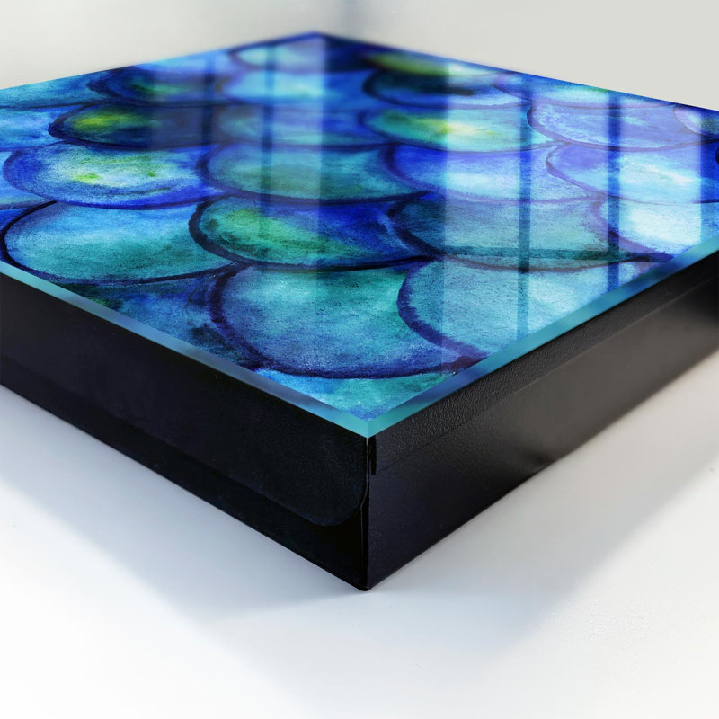 Key box for wall, Opens to the right, 30x30x5, White, Dynamic scale pattern in shades of blue, 
