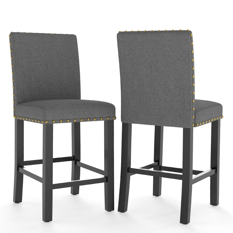 Hort Upholstered Counter Stool with Solid Wood Frame, Gray Linen