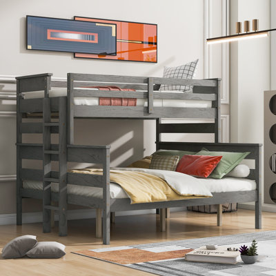 Wood Twin XL Over Queen Bunk Bed With Ladder, by Harriet Bee