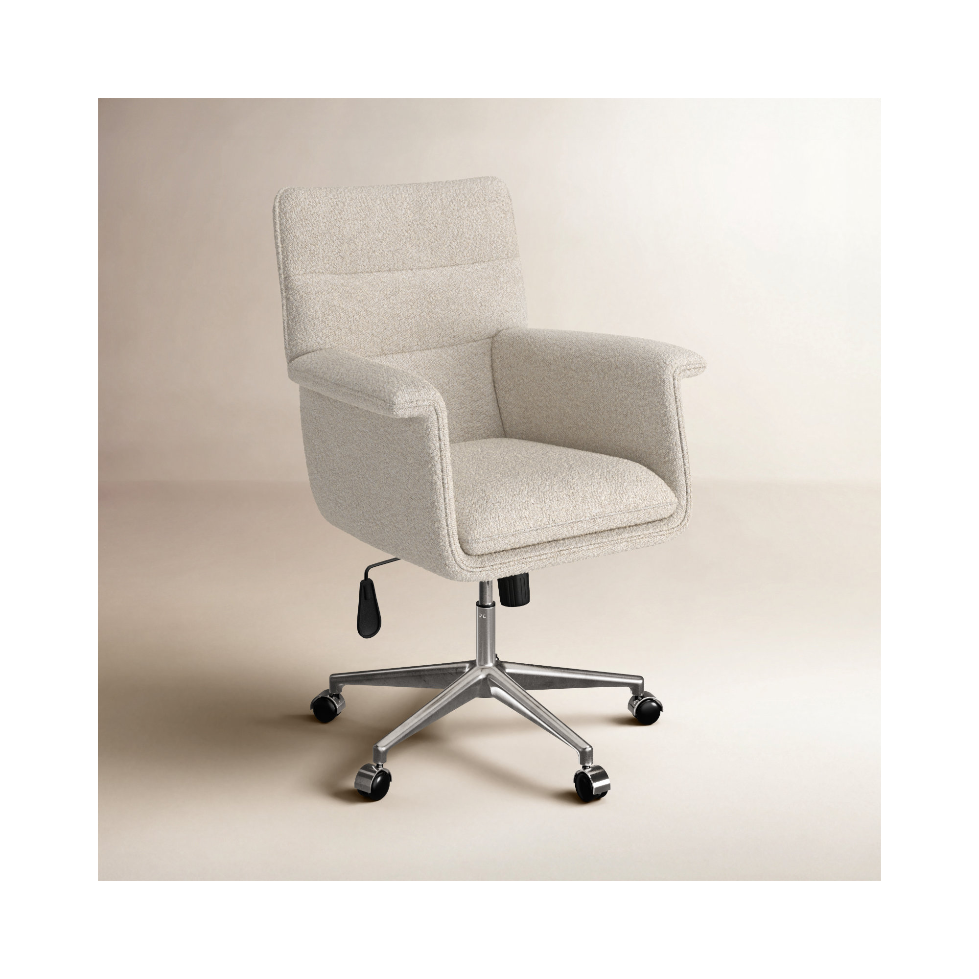 Erie Swivel Office Chair, Cream Boucle