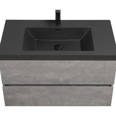 Meuble-lavabo 36 po avec lavabo, armoire moderne grise. Bassin de sable quartz et tiroirs à fermeture en douceur pour une mise à jour. Salle de bain pratique 24V12-36Gr.