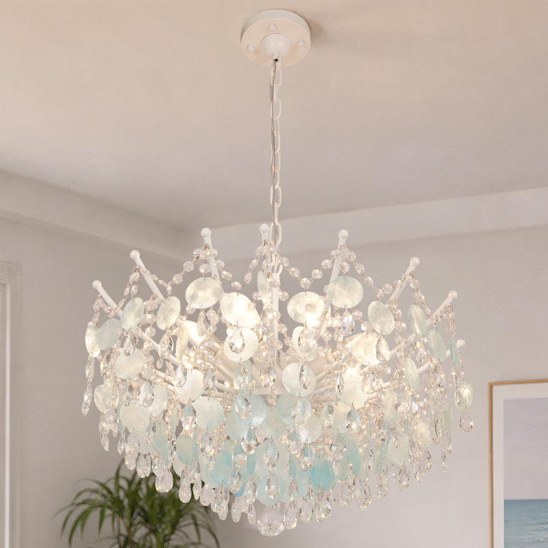 8-Light Light Blue Capiz Shell Crystal Chandelier