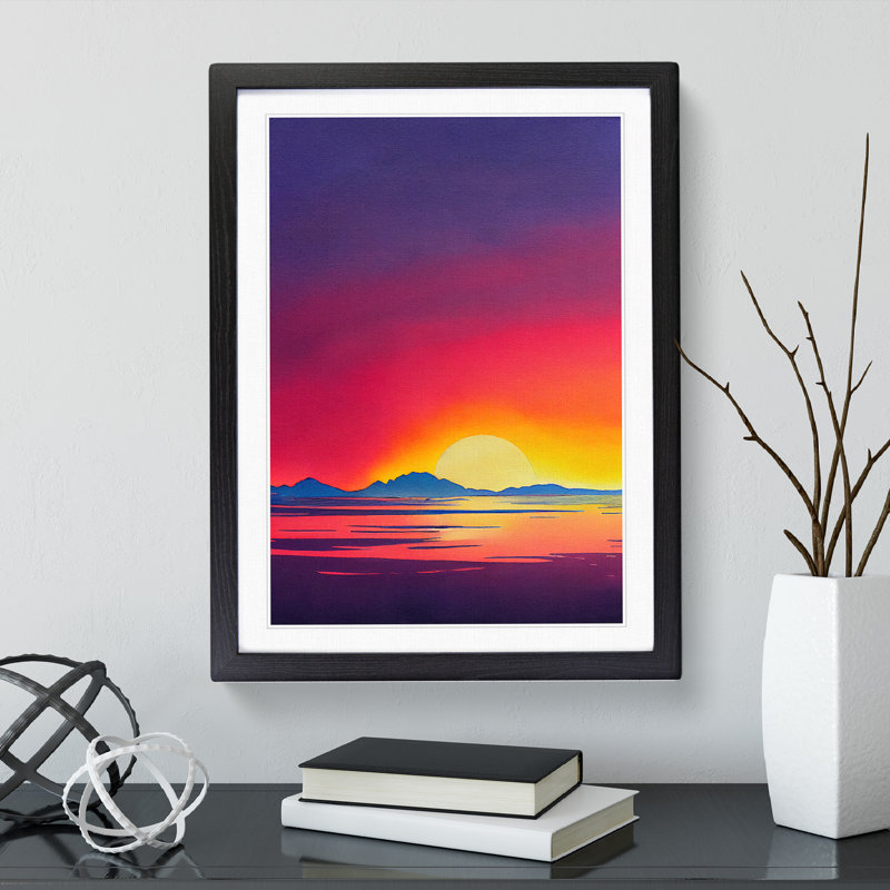Sunset Mountain No.6 - Single Picture Frame Painting, 64cm H x 46cm W x 2cm D, Black Framed