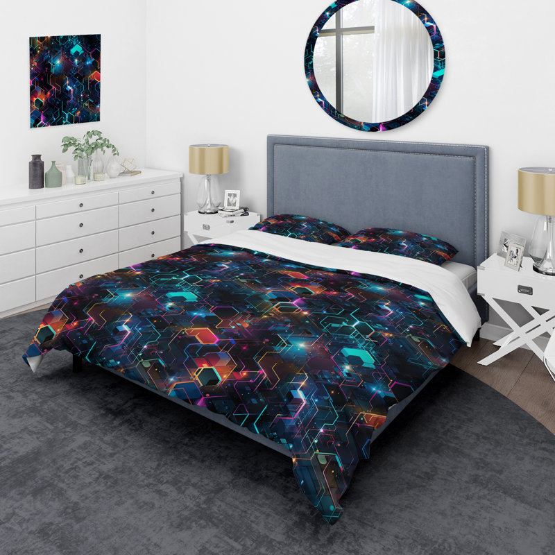 Multicolor Retro Futurism Geometric - Ensemble de housse de couette géométrique