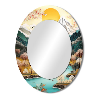 Snow Covered Mountain Peaks I - Cream Modern Oval Wall Mirror