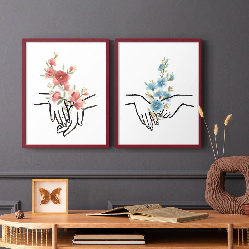 «HandsAndFlowers III», reproduction encadrée de qualité supérieure - prête à être accrochée - aucun clou requis - aucun clou requis