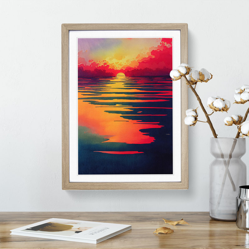 Dramatic Sunset - Framed Print, 34cm H x 25cm W x 2cm D, Oak