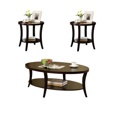 Perth 3-Piece Espresso Oval Coffee Table With End Tables Set(Only Including Coffee Table,Without Chairs)
