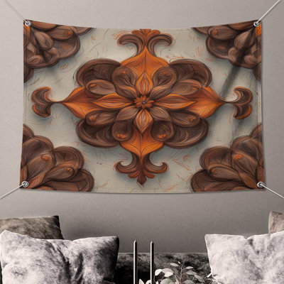 Tapisserie murale ornement brun et orange complexe - décoration murale ornement