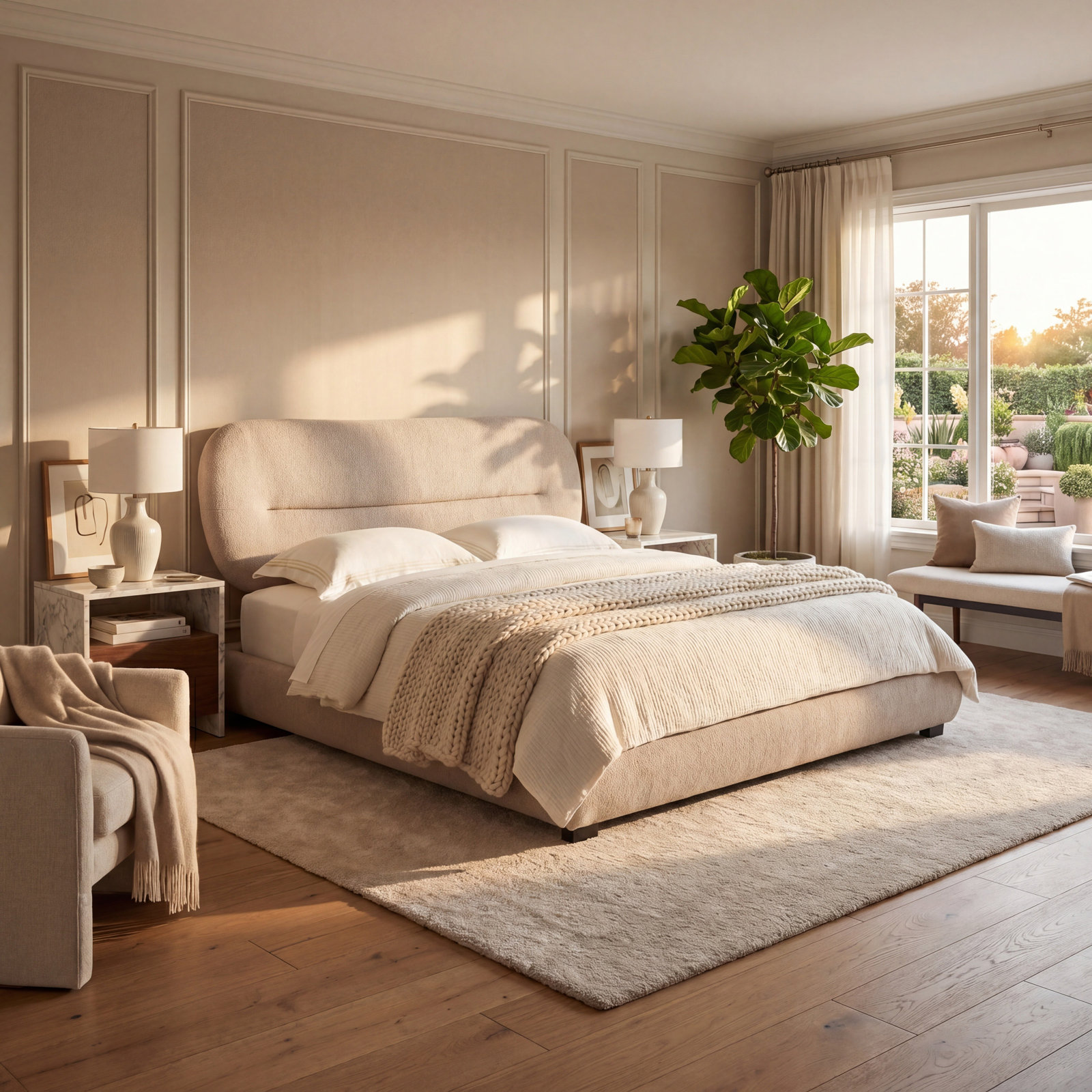 Armadi Upholstered Bed, King, Oatmeal