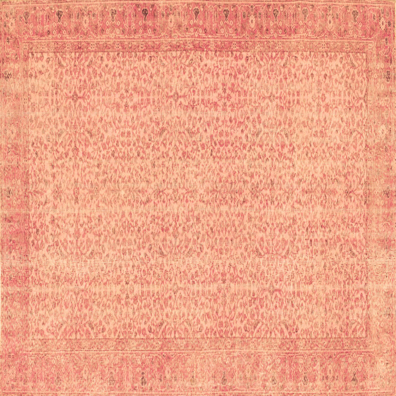 Tapis rose / corail en laine / polyester oriental tissé à la machine 7 pi x 7 pi